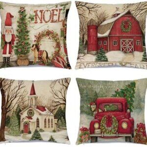 EcoTrade Christmas Square Pillow Covers | Set of 4 | 20"x20" | Faux Linen